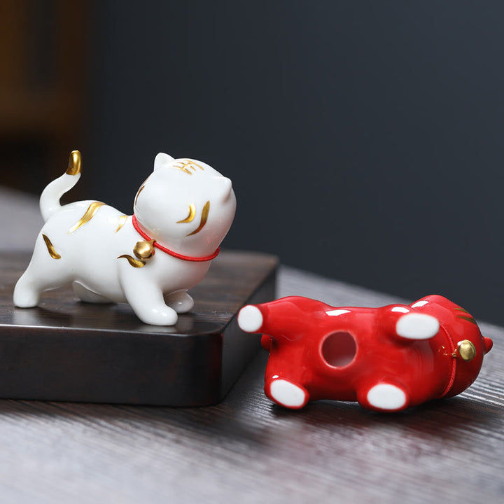 Buddha Stones Mini Cute Tiger Tea Pet Ceramic Home Desk Figurine Decoration - image 8