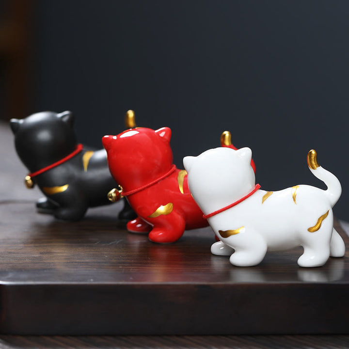 Buddha Stones Mini Cute Tiger Tea Pet Ceramic Home Desk Figurine Decoration - image 1