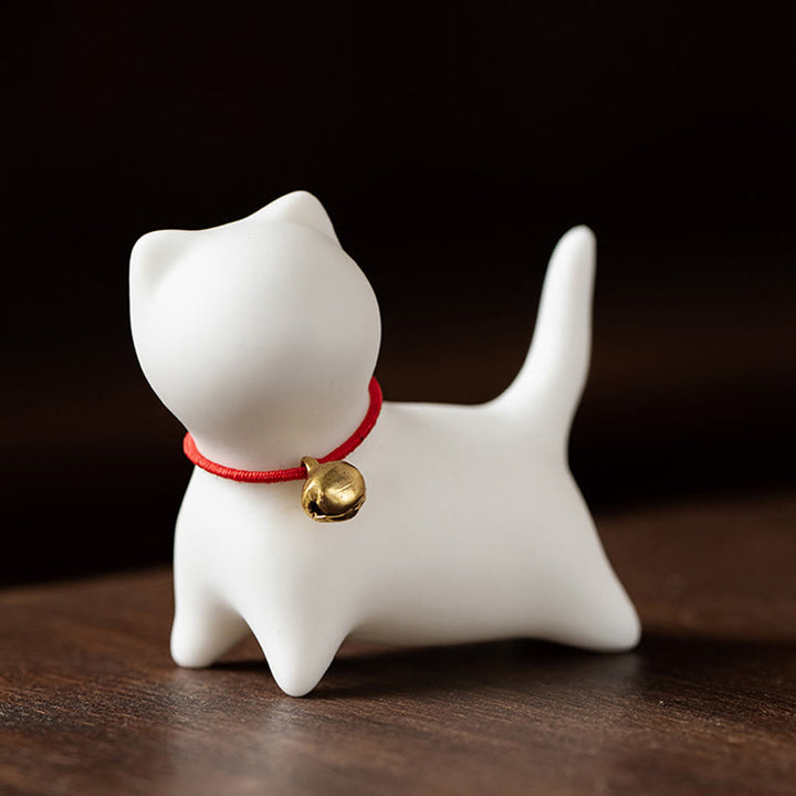 Buddha Stones Mini Cute Standing Lying Cat Tea Pet Ceramic Home Desk Figurine Decoration - Standing Cat 5*2.5*4.5cm - White - image 5