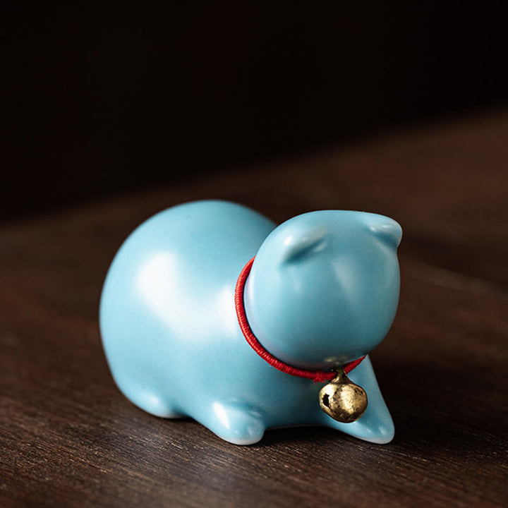 Buddha Stones Mini Cute Standing Lying Cat Tea Pet Ceramic Home Desk Figurine Decoration - Lying Cat 5*3*3cm - Blue - image 22