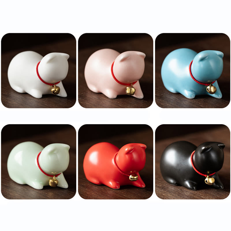 Buddha Stones Mini Cute Standing Lying Cat Tea Pet Ceramic Home Desk Figurine Decoration - image 26
