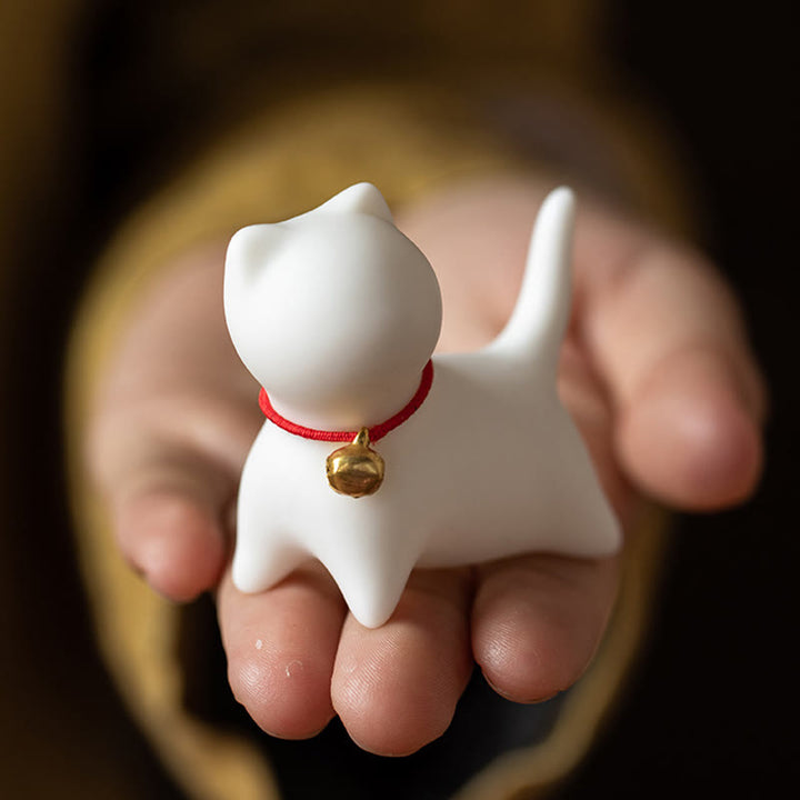 Buddha Stones Mini Cute Standing Lying Cat Tea Pet Ceramic Home Desk Figurine Decoration - image 8