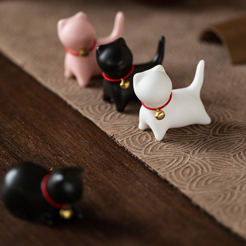 Buddha Stones Mini Cute Standing Lying Cat Tea Pet Ceramic Home Desk Figurine Decoration - image 16