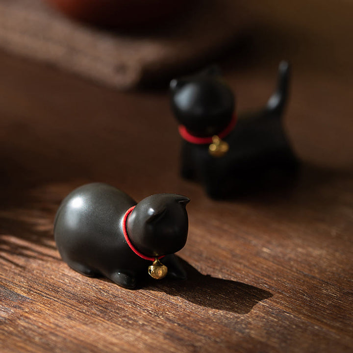 Buddha Stones Mini Cute Standing Lying Cat Tea Pet Ceramic Home Desk Figurine Decoration - image 25