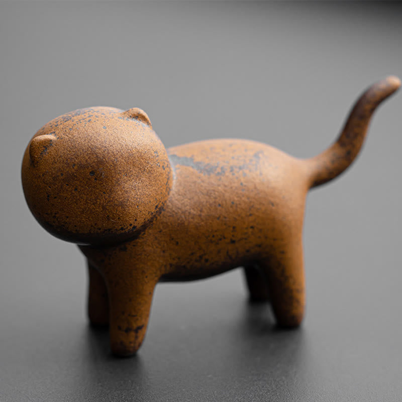 Buddha Stones Mini Standing Cat Feng Shui Frog Toad Tea Pet Ceramic Home Desk Figurine Decoration - image 1