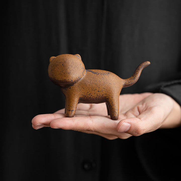 Buddha Stones Mini Standing Cat Feng Shui Frog Toad Tea Pet Ceramic Home Desk Figurine Decoration - image 2