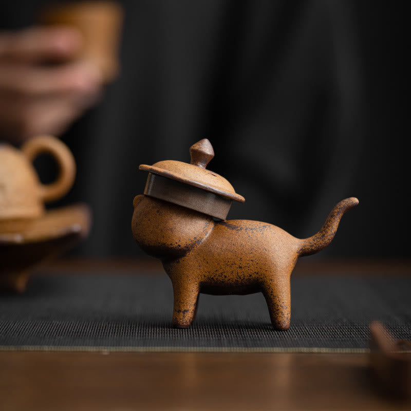 Buddha Stones Mini Standing Cat Feng Shui Frog Toad Tea Pet Ceramic Home Desk Figurine Decoration - image 3