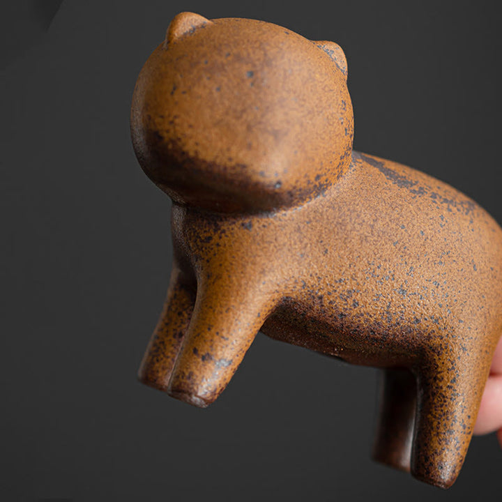 Buddha Stones Mini Standing Cat Feng Shui Frog Toad Tea Pet Ceramic Home Desk Figurine Decoration - image 6