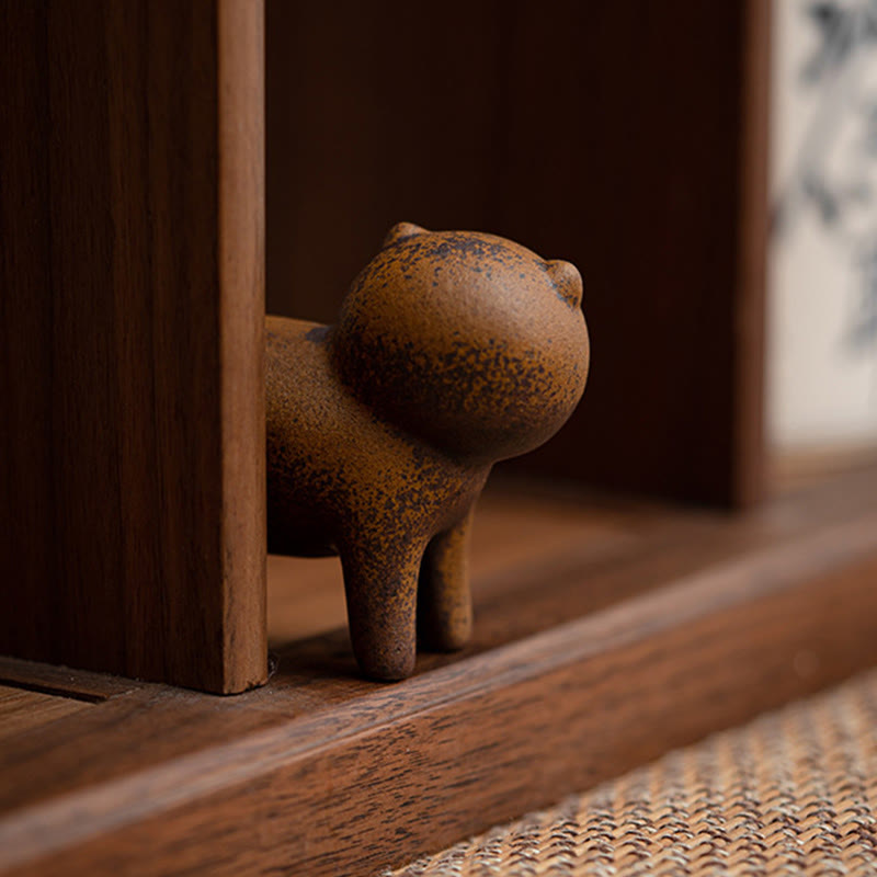 Buddha Stones Mini Standing Cat Feng Shui Frog Toad Tea Pet Ceramic Home Desk Figurine Decoration - image 5