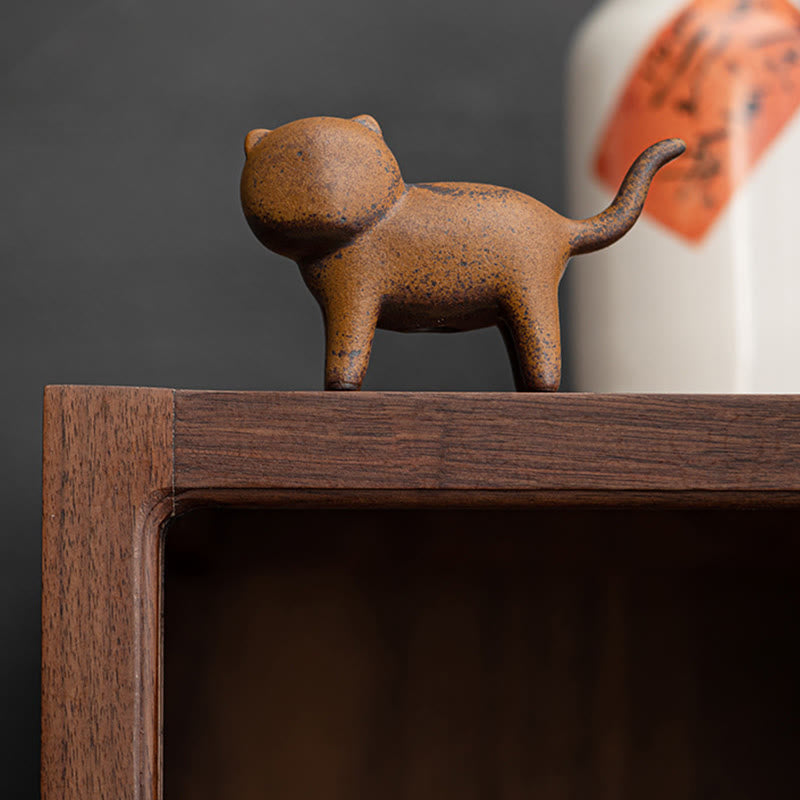 Buddha Stones Mini Standing Cat Feng Shui Frog Toad Tea Pet Ceramic Home Desk Figurine Decoration - image 4