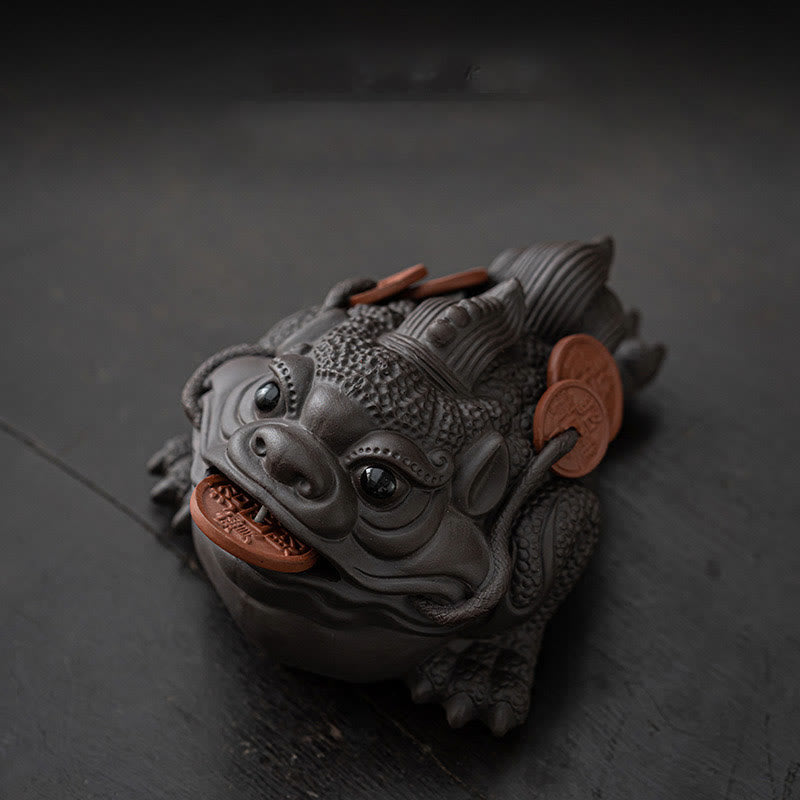 Buddha Stones Feng Shui Frog Toad Copper Coins Ceramic Purple Clay Wealth Home Tea Pet Figurine Decoration - Brown Toad 11*8*6.3cm - image 14