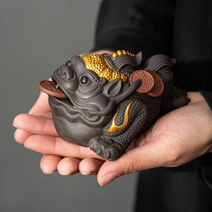 Buddha Stones Feng Shui Frog Toad Copper Coins Ceramic Purple Clay Wealth Home Tea Pet Figurine Decoration - image 3