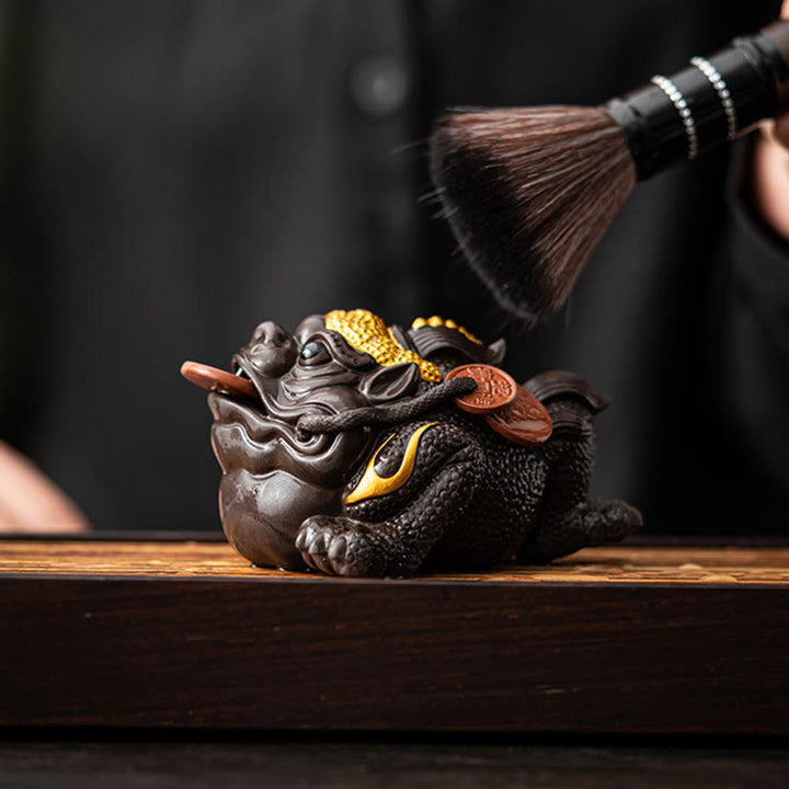 Buddha Stones Feng Shui Frog Toad Copper Coins Ceramic Purple Clay Wealth Home Tea Pet Figurine Decoration - image 9