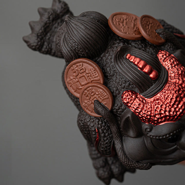 Buddha Stones Feng Shui Frog Toad Copper Coins Ceramic Purple Clay Wealth Home Tea Pet Figurine Decoration - image 13