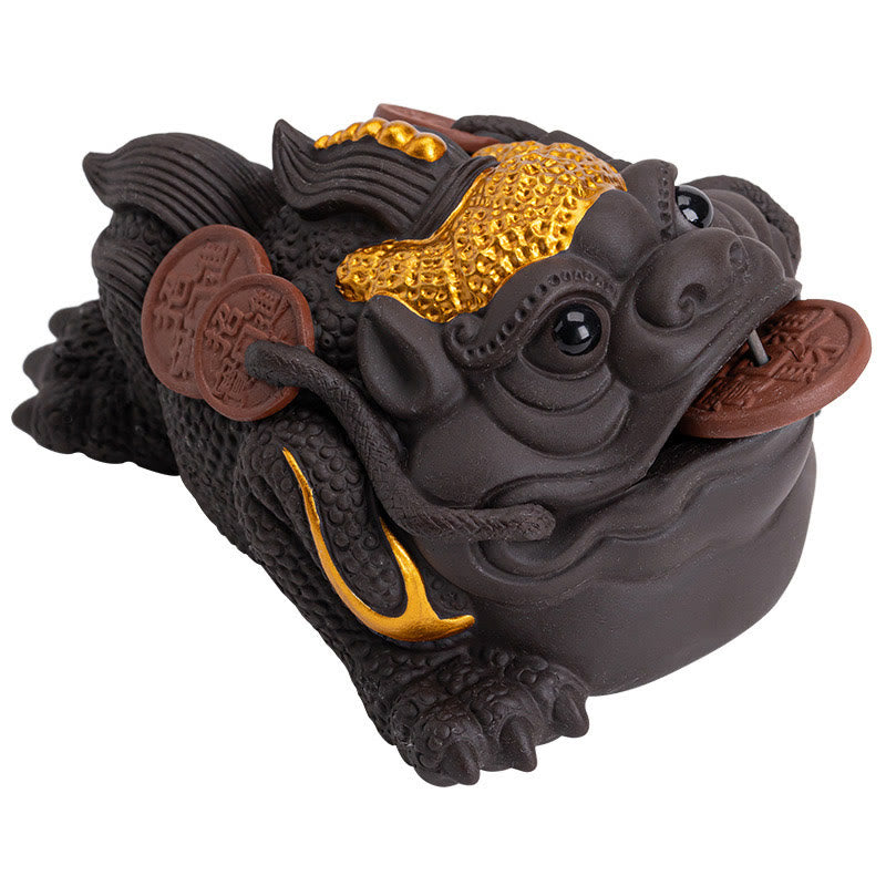 Buddha Stones Feng Shui Frog Toad Copper Coins Ceramic Purple Clay Wealth Home Tea Pet Figurine Decoration - image 10