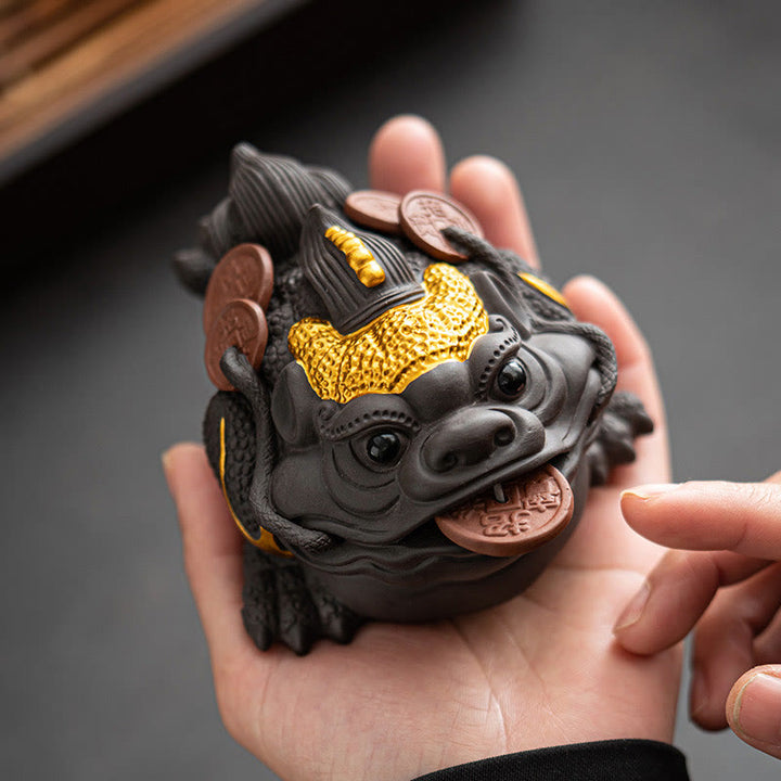 Buddha Stones Feng Shui Frog Toad Copper Coins Ceramic Purple Clay Wealth Home Tea Pet Figurine Decoration - image 2