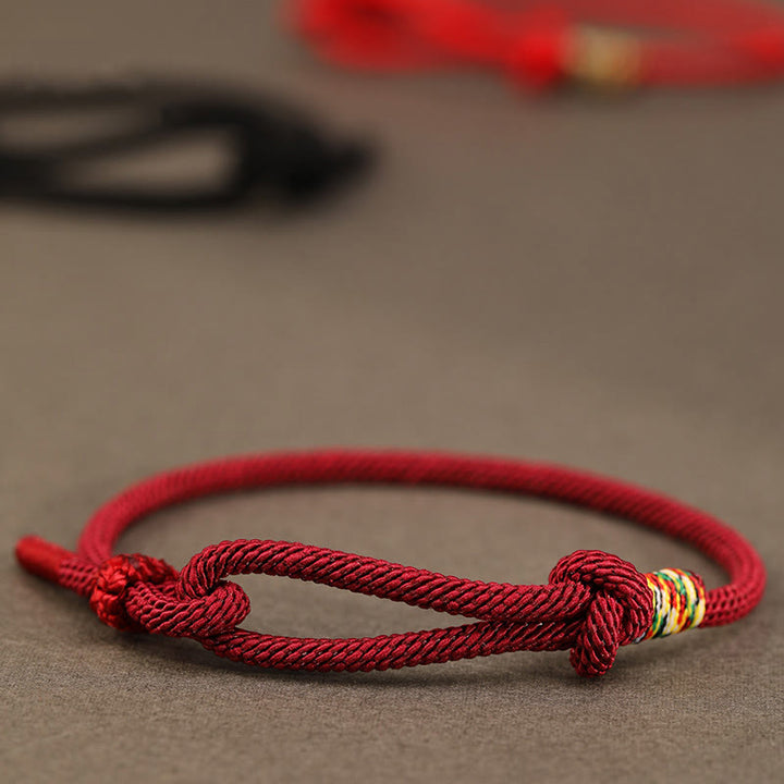 Buddha Stones Red String 925 Sterling Silver 999 Sterling Silver Coin Luck Bracelet - Dark Red String - Colorful String - 16-17cm - image 0