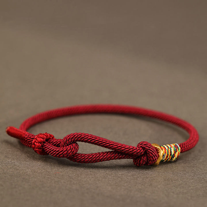 Buddha Stones Red String 925 Sterling Silver 999 Sterling Silver Coin Luck Bracelet - Dark Red String - 999 Sterling Silver Golden Ring - 16-17cm - image 11