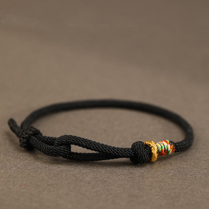 Buddha Stones Red String 925 Sterling Silver 999 Sterling Silver Coin Luck Bracelet - Black String - 999 Sterling Silver Golden Ring - 16-17cm - image 13