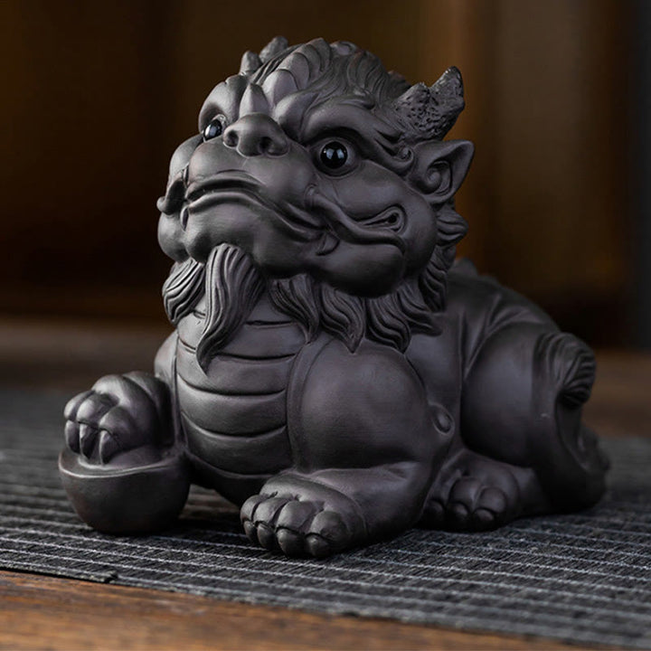 Buddha Stones PiXiu Ingot Ball Purple Clay Ceramic Tea Pet Wealth Home Figurine Decoration - Pixiu Ingot 11.5*7.5*10cm - image 3