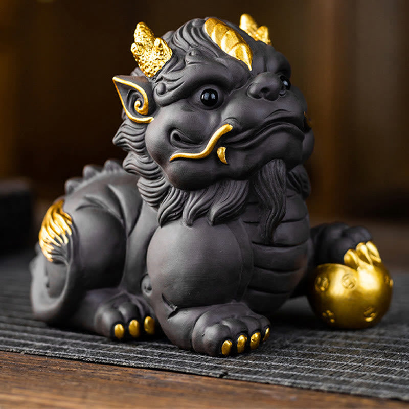 Buddha Stones PiXiu Ingot Ball Purple Clay Ceramic Tea Pet Wealth Home Figurine Decoration - Pixiu Gold Ball 11.5*7.5*10cm - image 9