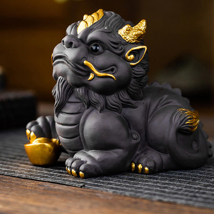 Buddha Stones PiXiu Ingot Ball Purple Clay Ceramic Tea Pet Wealth Home Figurine Decoration - Pixiu Gold Ingot 11.5*7.5*10cm - image 15