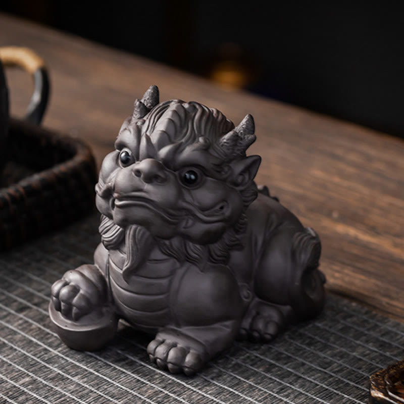 Buddha Stones PiXiu Ingot Ball Purple Clay Ceramic Tea Pet Wealth Home Figurine Decoration - image 4