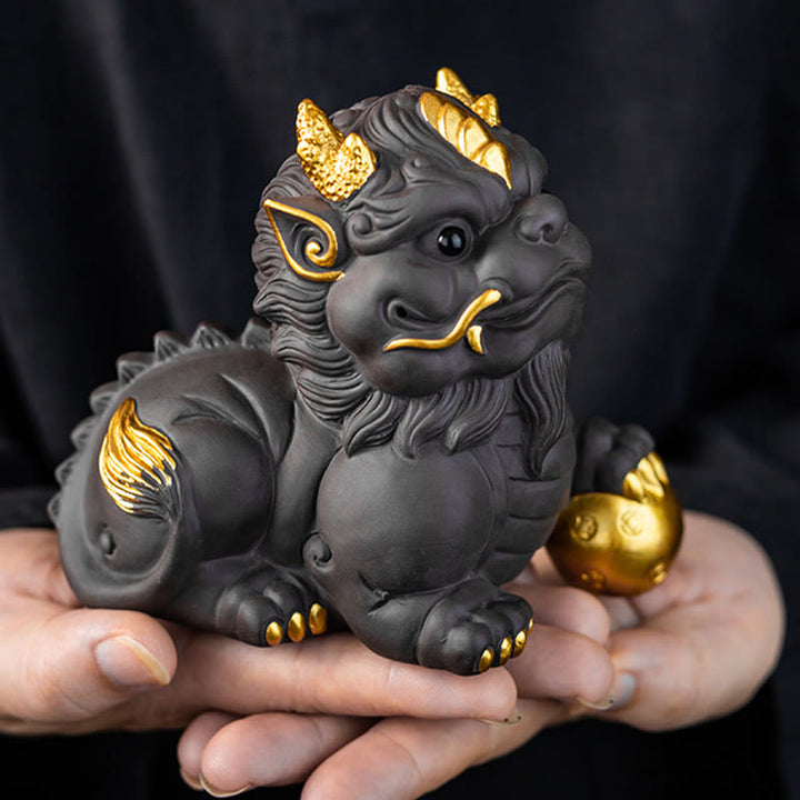 Buddha Stones PiXiu Ingot Ball Purple Clay Ceramic Tea Pet Wealth Home Figurine Decoration - image 11