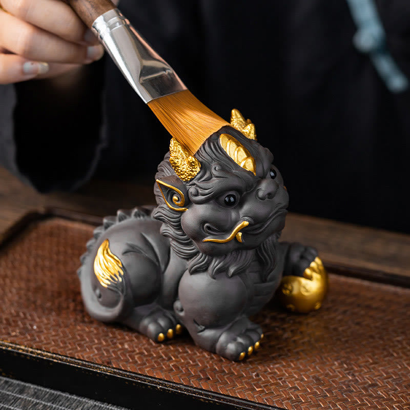 Buddha Stones PiXiu Ingot Ball Purple Clay Ceramic Tea Pet Wealth Home Figurine Decoration - image 12