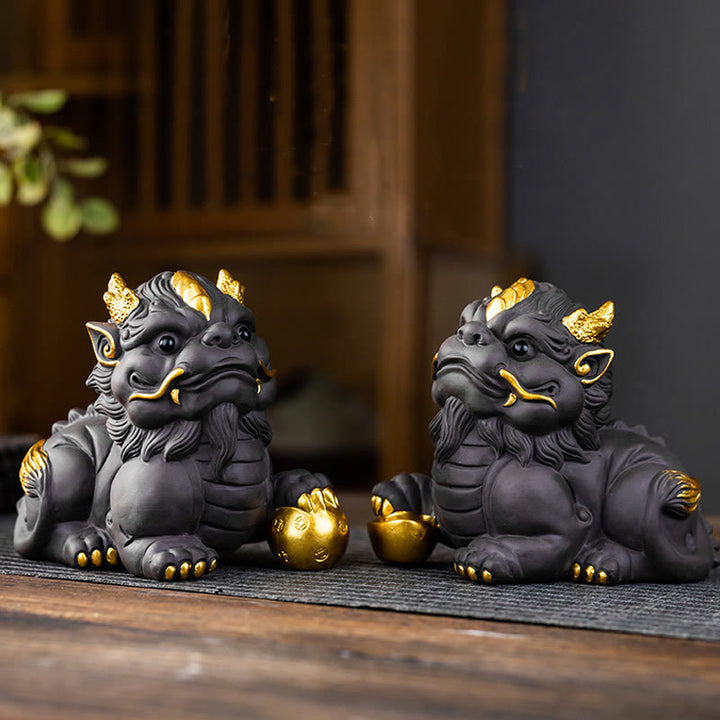 Buddha Stones PiXiu Ingot Ball Purple Clay Ceramic Tea Pet Wealth Home Figurine Decoration - image 0