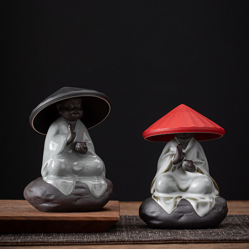 Buddha Stones Little Zen Monk Hat Strainer Ceramic Tea Accessories Figurine Home Decoration - image 0