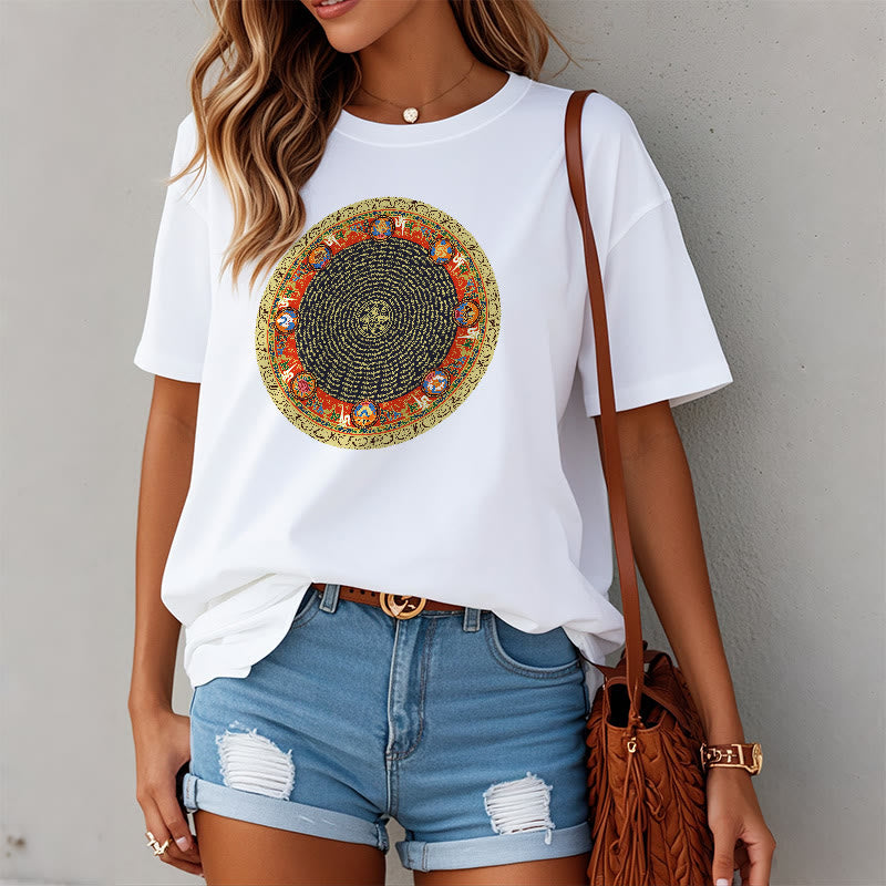 Buddha Stones Circular Om Mani Padme Hum Eight Auspicious Symbols Cotton Tee T-shirt - image 13