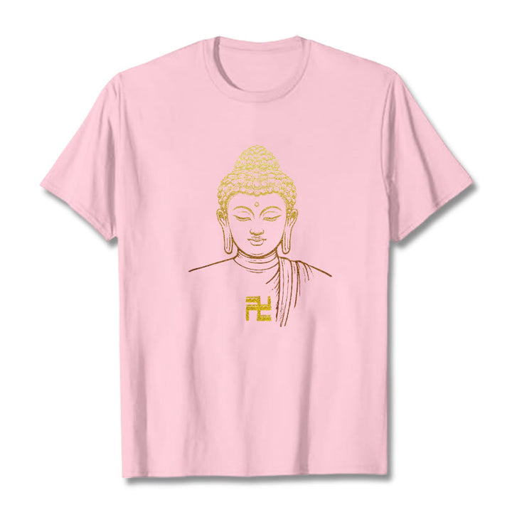 Buddha Stones Swastika Pattern Golden Buddha Cotton Tee T-shirt - LightPink - 2XL - image 18