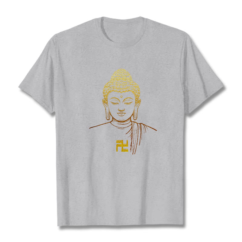 Buddha Stones Swastika Pattern Golden Buddha Cotton Tee T-shirt - LightGrey - 2XL - image 17