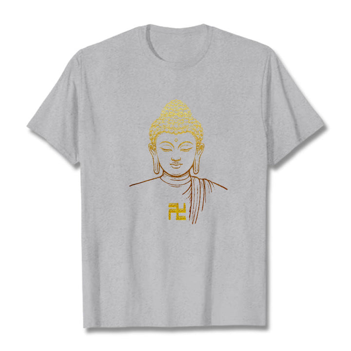 Buddha Stones Swastika Pattern Golden Buddha Cotton Tee T-shirt - LightGrey - 2XL - image 17