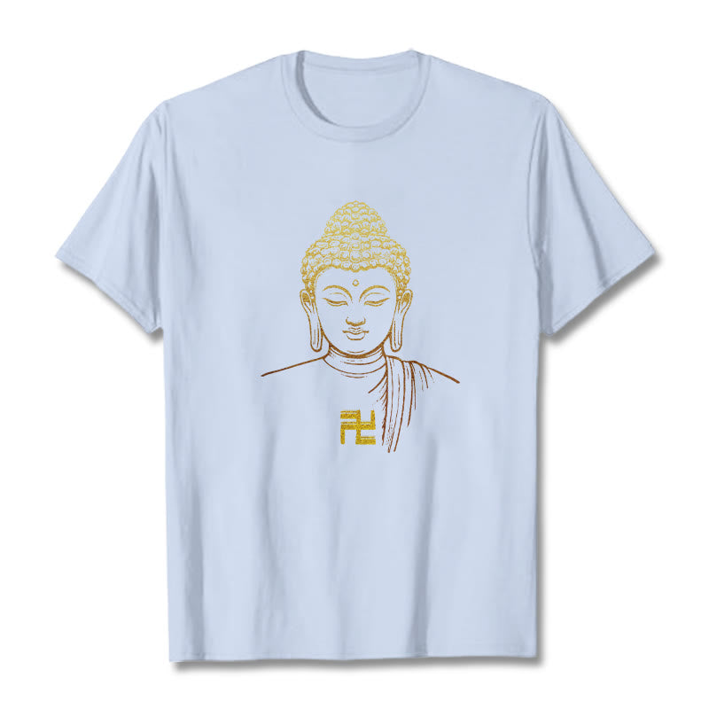 Buddha Stones Swastika Pattern Golden Buddha Cotton Tee T-shirt - LightCyan - 2XL - image 16
