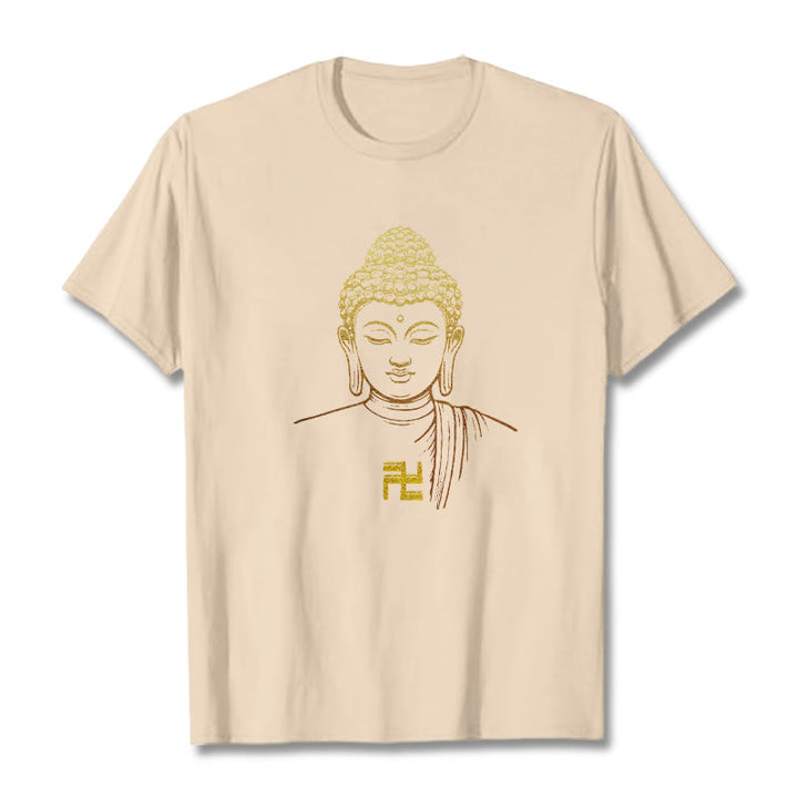 Buddha Stones Swastika Pattern Golden Buddha Cotton Tee T-shirt - Bisque - 2XL - image 10