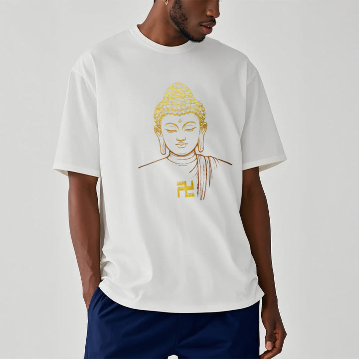 Buddha Stones Swastika Pattern Golden Buddha Cotton Tee T-shirt - image 2