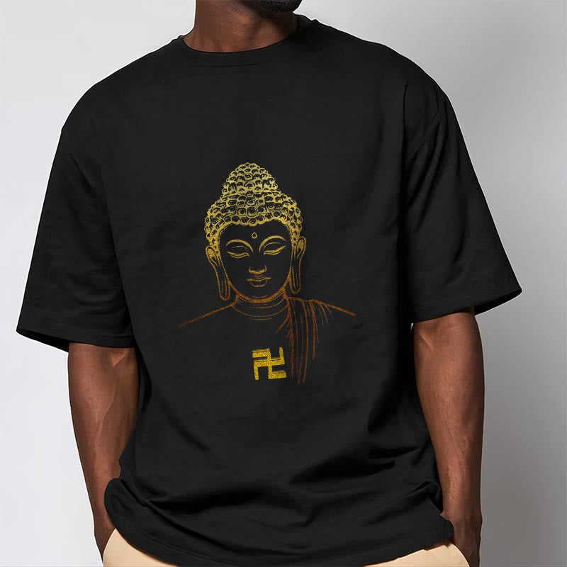 Buddha Stones Swastika Pattern Golden Buddha Cotton Tee T-shirt - image 5