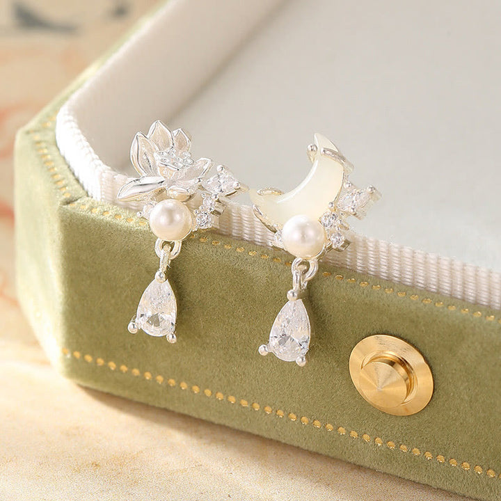 Buddha Stones Hetian Jade 925 Sterling Silver Cubic Zirconia Pearl Abundance Earrings - Hetian Jade 925 Sterling Silver - image 0