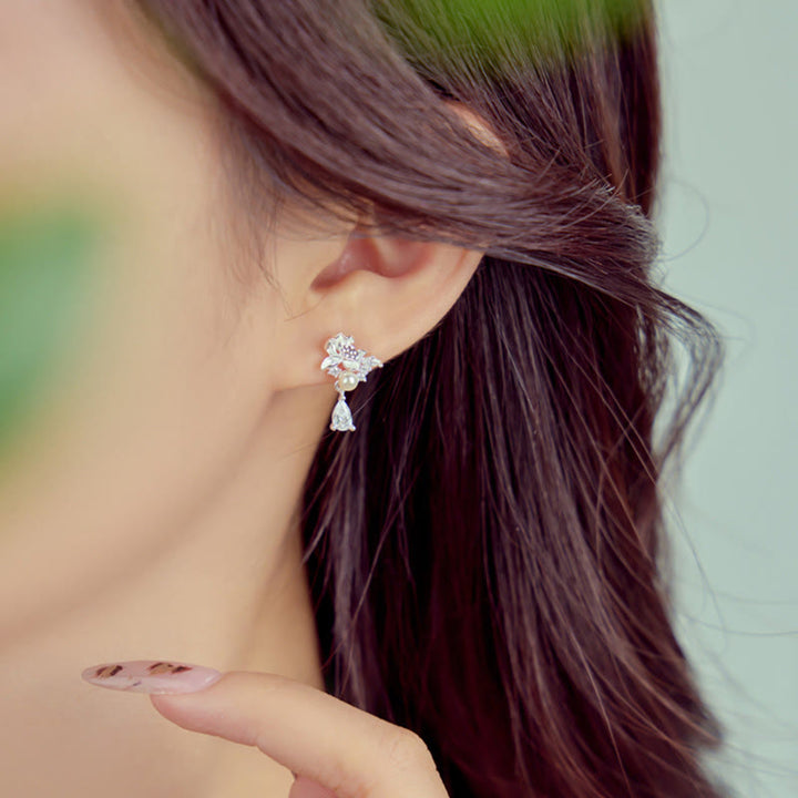 Buddha Stones Hetian Jade 925 Sterling Silver Cubic Zirconia Pearl Abundance Earrings - image 7