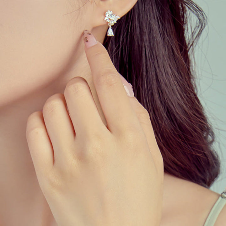 Buddha Stones Hetian Jade 925 Sterling Silver Cubic Zirconia Pearl Abundance Earrings - image 2