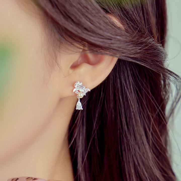 Buddha Stones Hetian Jade 925 Sterling Silver Cubic Zirconia Pearl Abundance Earrings - image 9