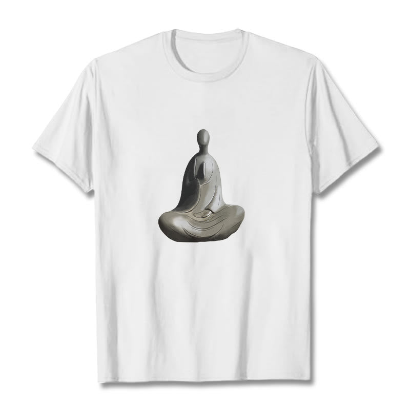 Buddha Stones Gray Formless Buddha Pattern Cotton Tee T-shirt - White - 2XL - image 1