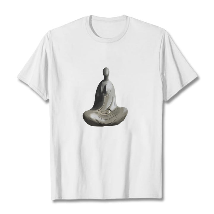 Buddha Stones Gray Formless Buddha Pattern Cotton Tee T-shirt - White - 2XL - image 1
