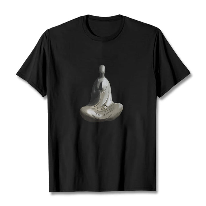 Buddha Stones Gray Formless Buddha Pattern Cotton Tee T-shirt - Black - 2XL - image 7