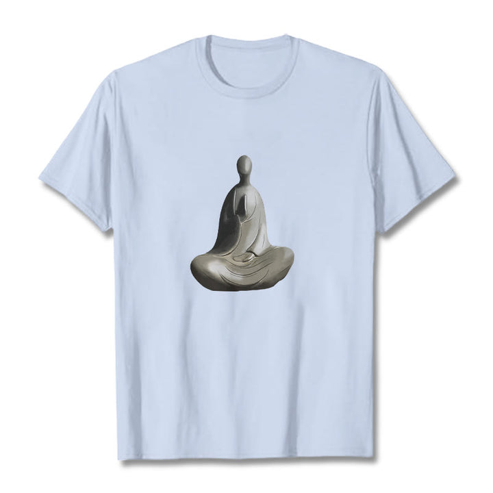 Buddha Stones Gray Formless Buddha Pattern Cotton Tee T-shirt - LightCyan - 2XL - image 13