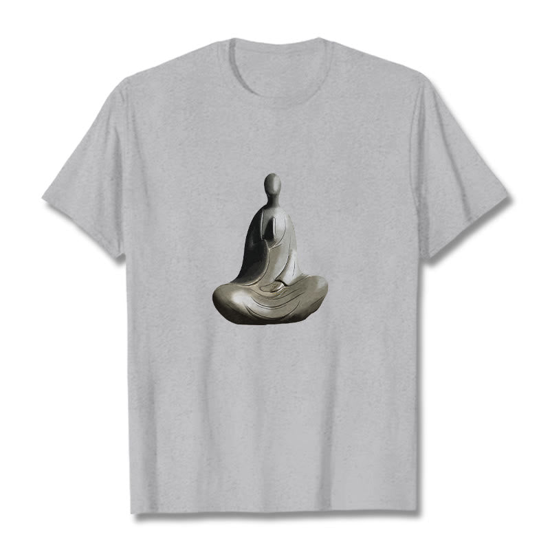 Buddha Stones Gray Formless Buddha Pattern Cotton Tee T-shirt - LightGrey - 2XL - image 0