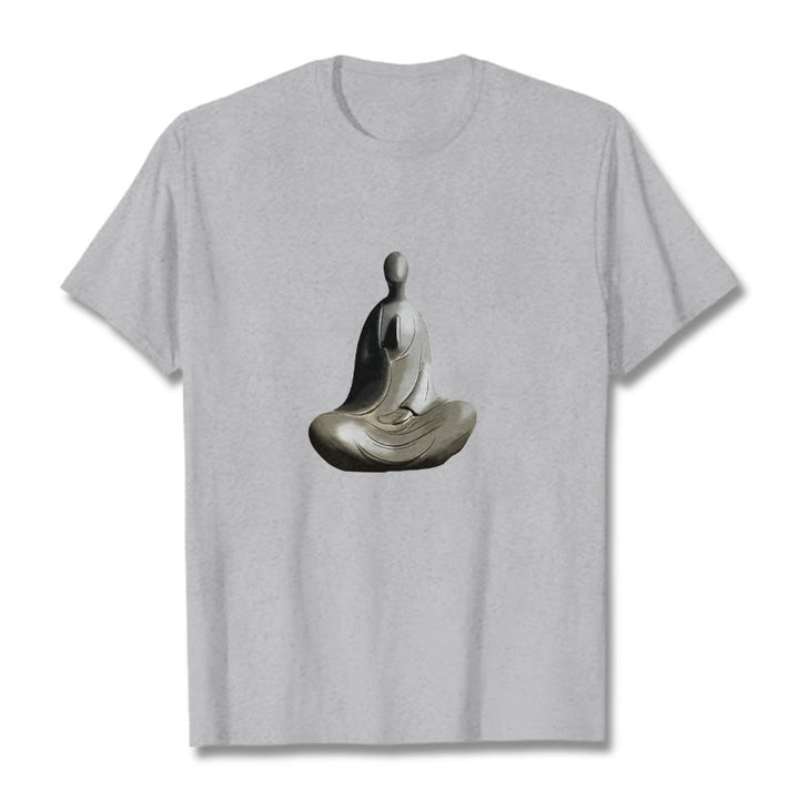 Buddha Stones Gray Formless Buddha Pattern Cotton Tee T-shirt - LightGrey - 2XL - image 0