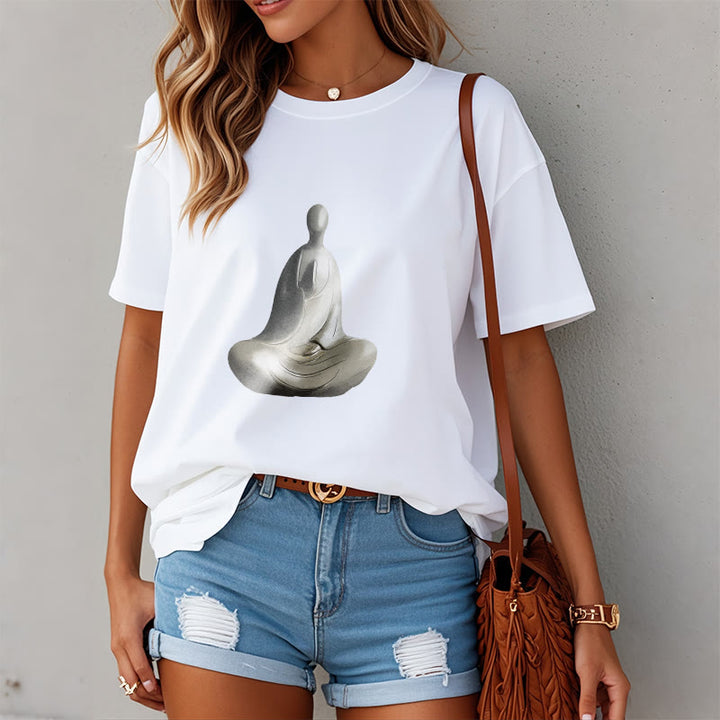 Buddha Stones Gray Formless Buddha Pattern Cotton Tee T-shirt - image 3